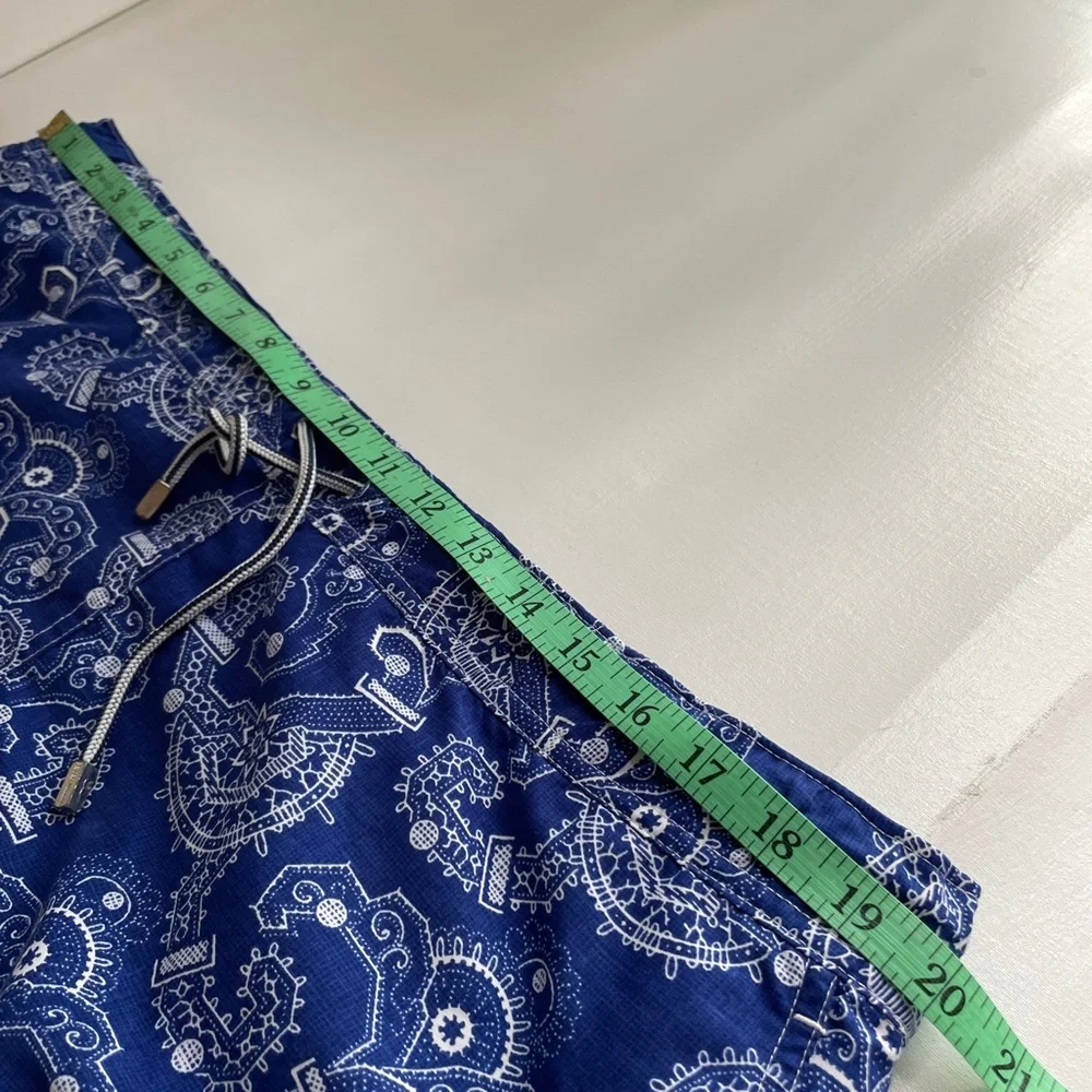 Peter Millar Mens Large Swim Trunks Blue Bandana Paisley Print Lined Board Short
